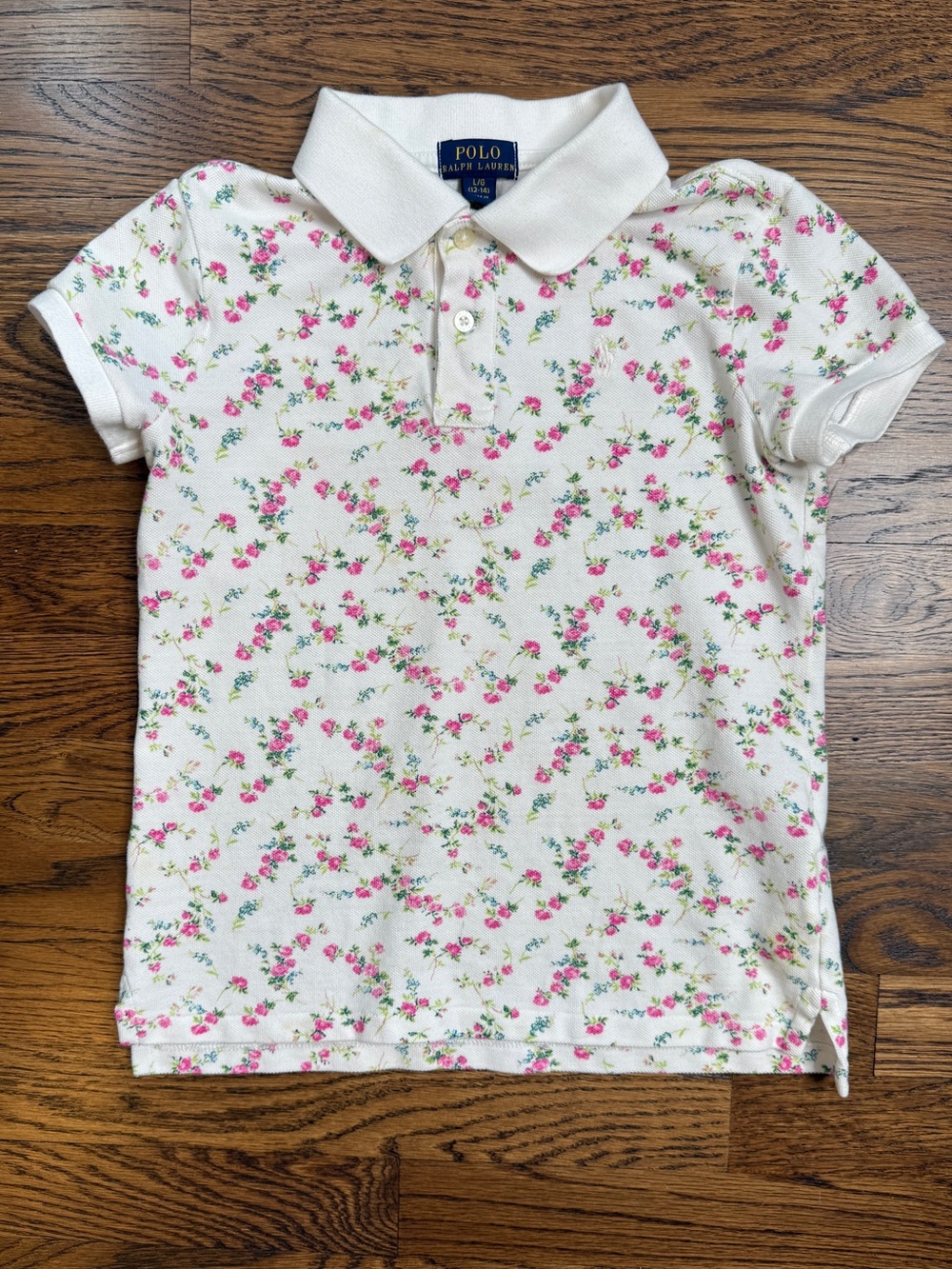 Polo by Ralph Lauren Girls White Floral Mesh Cotton Polo Shirt Size 8-10